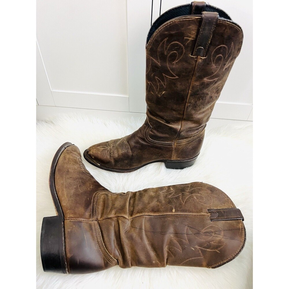 Durango Vintage Brown Leather Western Cowboy Slouch Boot Mens Size 10 Gold Toe - Picture 4 of 9